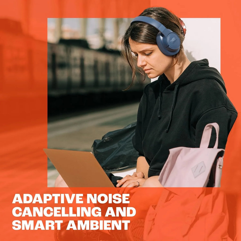 JBL Tune 770NC Wireless Over-Ear Headphones with Adaptive Noise Cancelling, Smart Ambient, Bluetooth 5.3, Blue