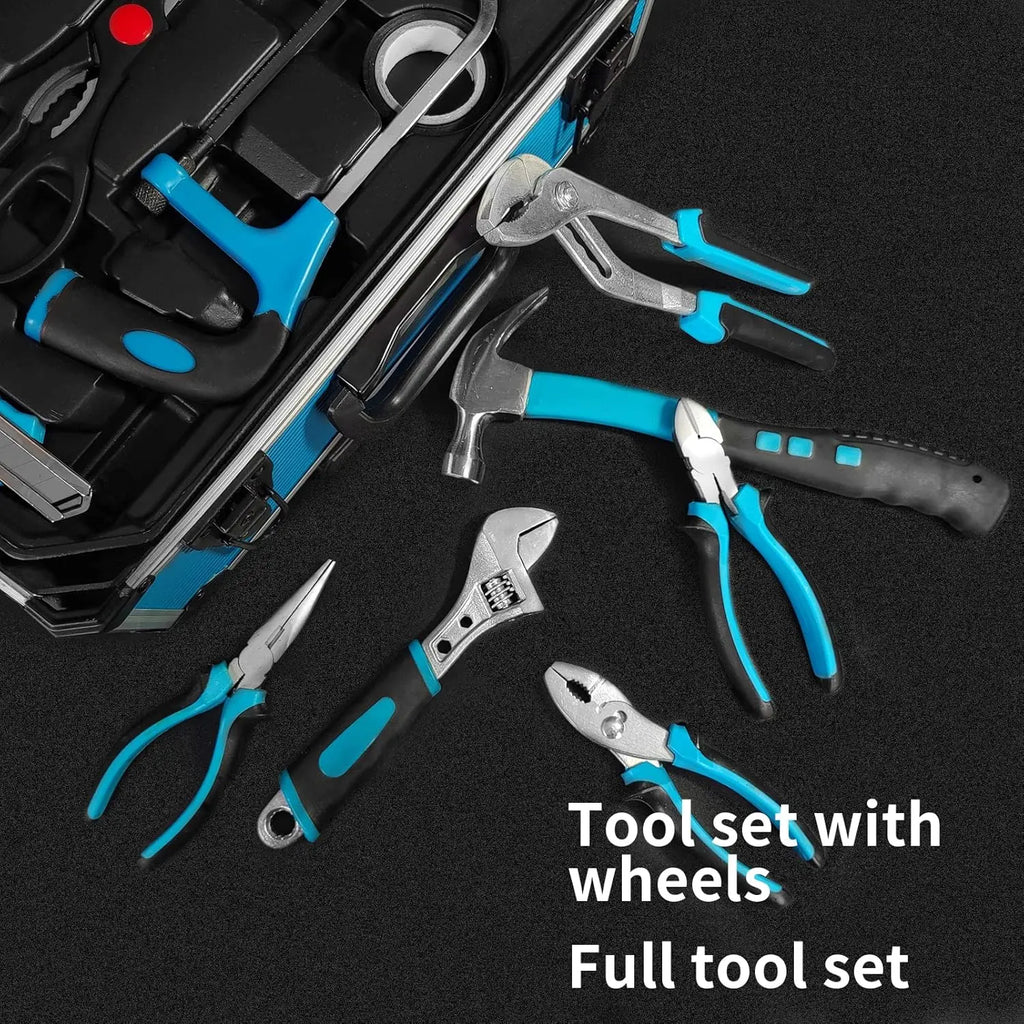 799pcs Aluminum Trolley Case Tool Set Silver House Repair Kit Set Household Hand Tool Set with Tool Belt