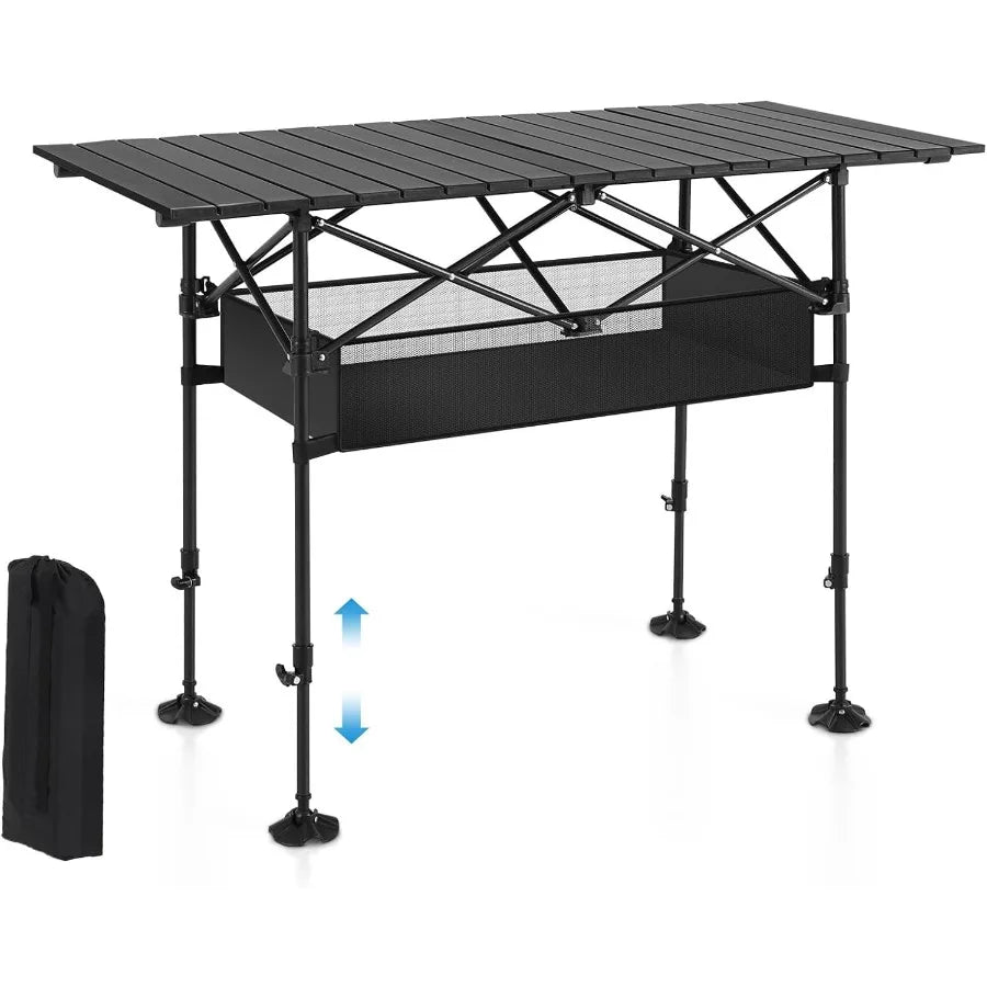 Folding Camping Table Portable Rollup Table with Adjustable Height Large Storage Bag and Carrying Bag Tall Aluminum Table for I