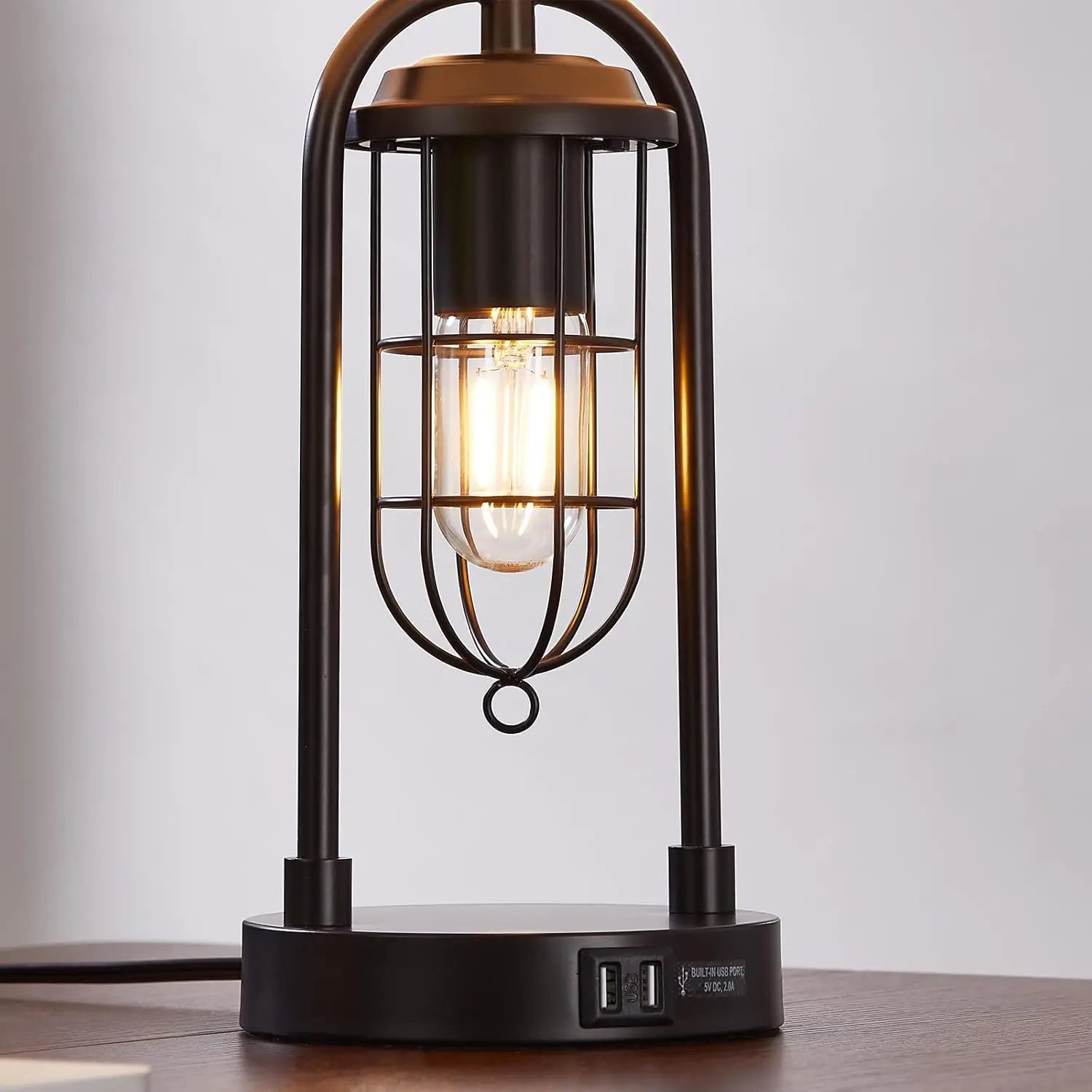 Modern Industrial Nightstand Lamp Set of 2 with USB Ports and Night Light, Includes LED Bulbs