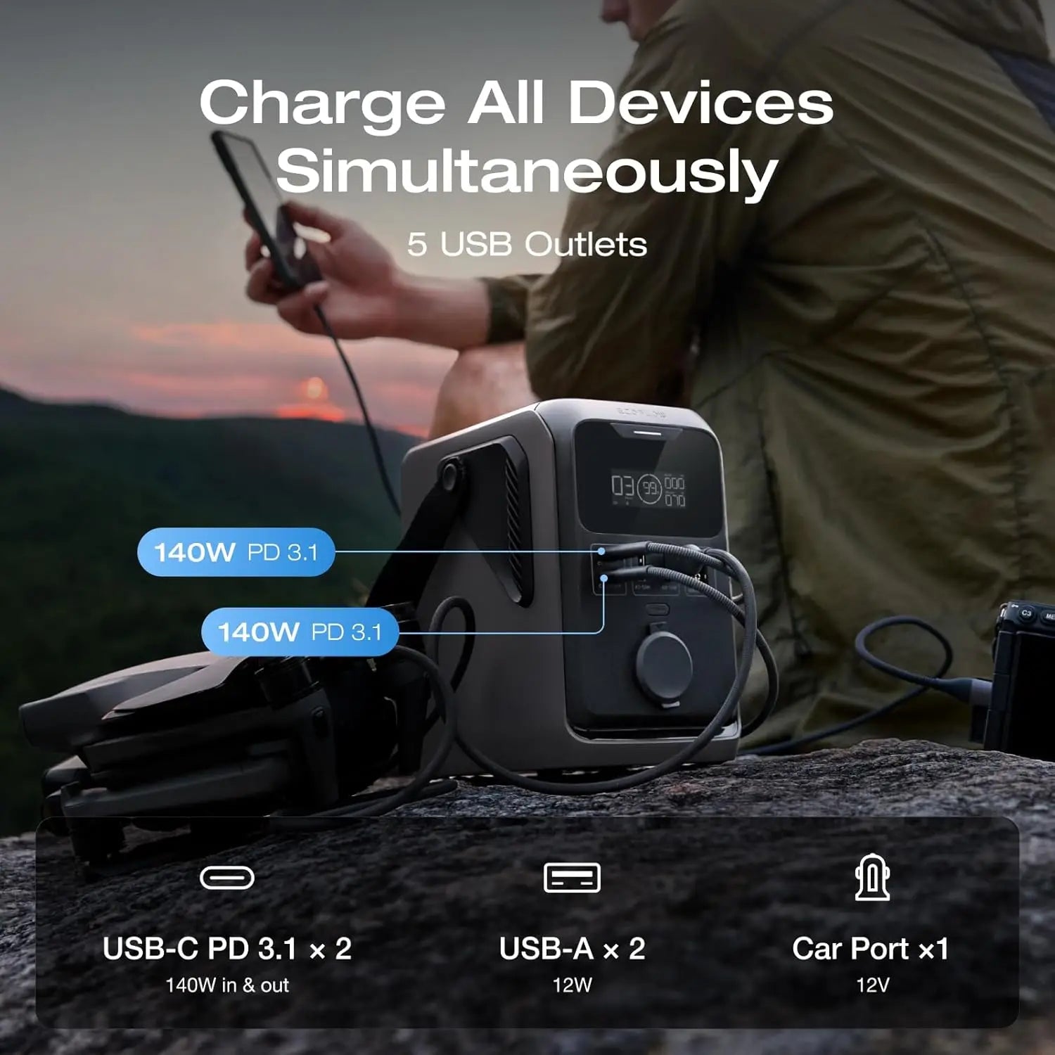 288Wh Portable Power Station, 300W DC Output, Compact Solar Generator for Camping, Travel, Emergency