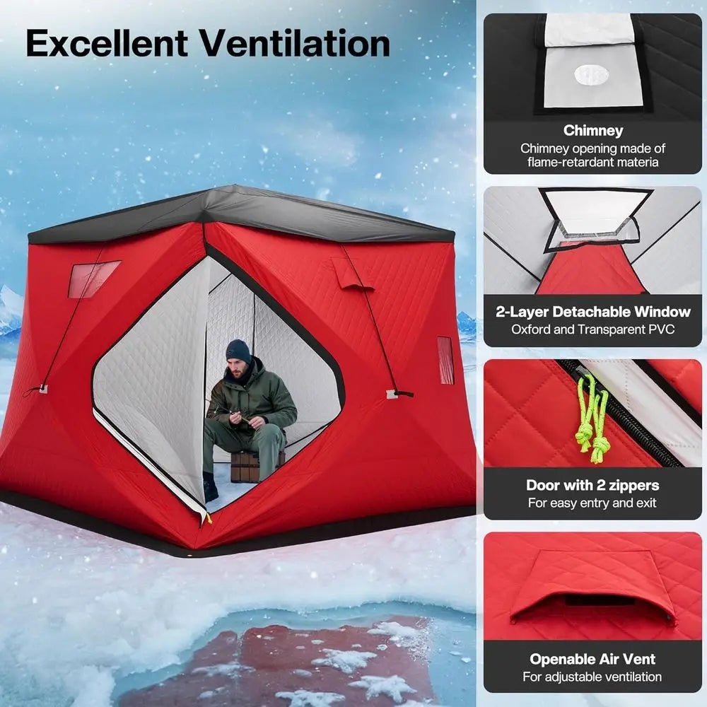 4-5 Person Insulated Ice Fishing Tent with 3-Layer Fabric, Waterproof Cover, Vent, Anchors, Ropes, and Carry Bag
