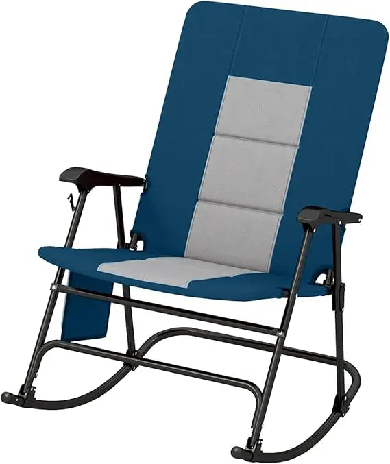 folding rocking chair, foldable camping rocking chair with padded seat high back & armrest, support 350 lbs, portable for indoo