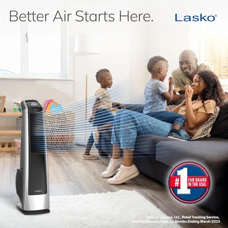 Lasko High Velocity Oscillating Tower Fan with Remote Control, Timer, 3 Powerful Speeds, 35" Silver/Black, U35115