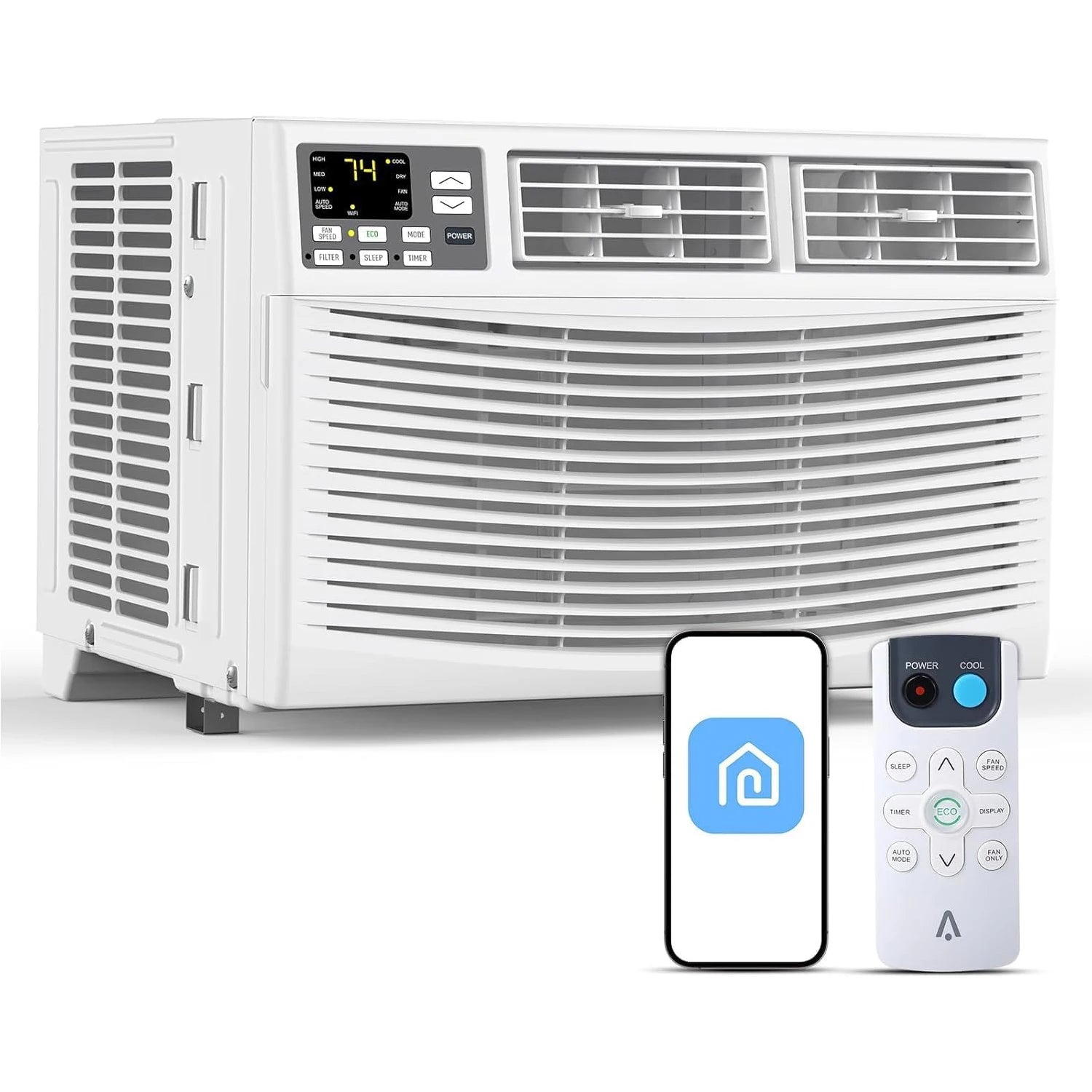 8000 BTU 3-in-1 AC Unit Window Air Conditioner with WiFi Ultra Quiet Remote Energy Efficient Cooling for Rooms up to 350 Sq. Ft.