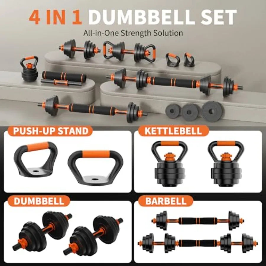 4-in-1 Adjustable Dumbbell Set 60LBS/70LBS/90LBS Free Weights Set with Connector Used as Barbell Kettlebells Push-Up Stand Weig