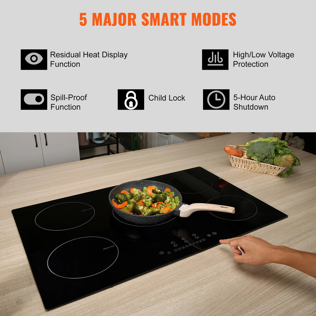 SucceBuy 5 Burners 30/36 Inch Electric Induction Cooktop Stove Hob Built-in Burner Cooker Sensor Touch Control Magnetic Cooker