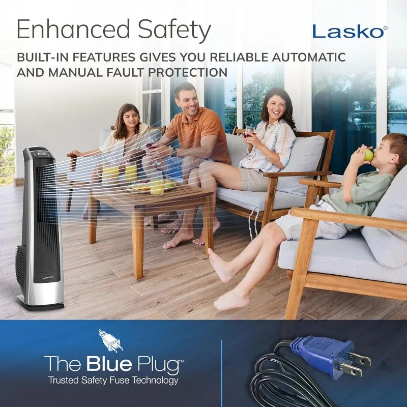 Lasko High Velocity Oscillating Tower Fan with Remote Control, Timer, 3 Powerful Speeds, 35" Silver/Black, U35115