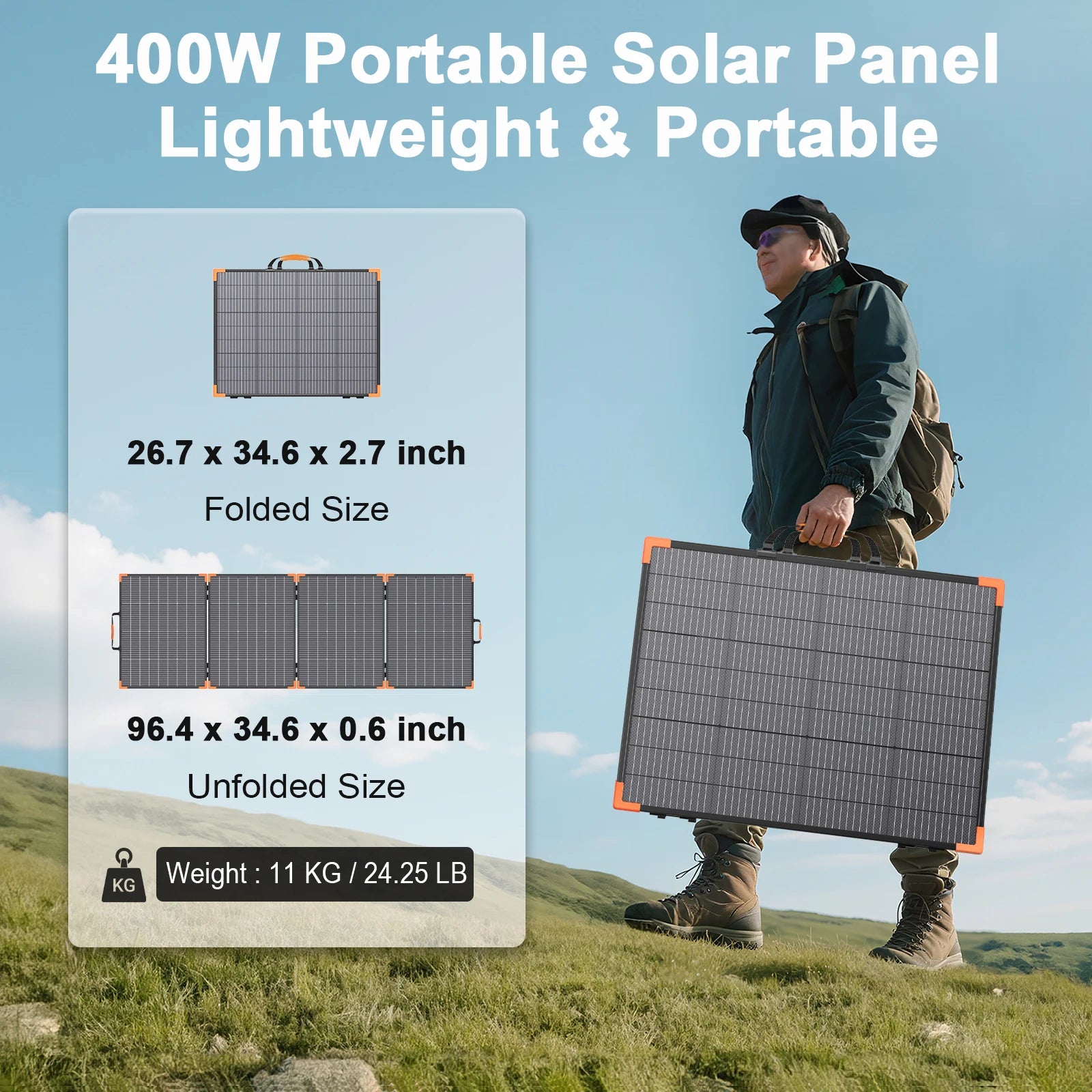 MHPOWOS Foldable And Bifacial Solar Panel 400W Solar Battery Charger Outdoor Emergency Backup Power for Powerstation etc