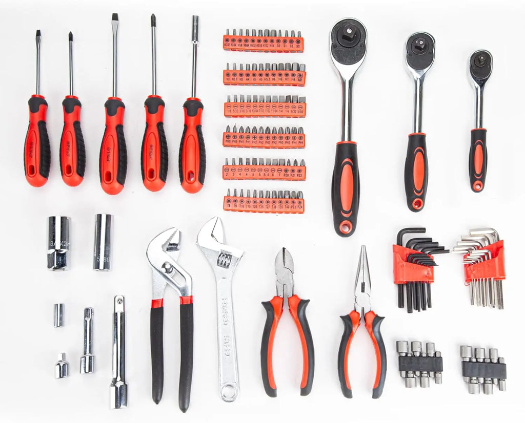 205 Piece Ratchet Wrench Tool Set 1/4" & 3/8" & 1/2" Drive with SAE/Metric Sockets Kit in Plastic Toolbox