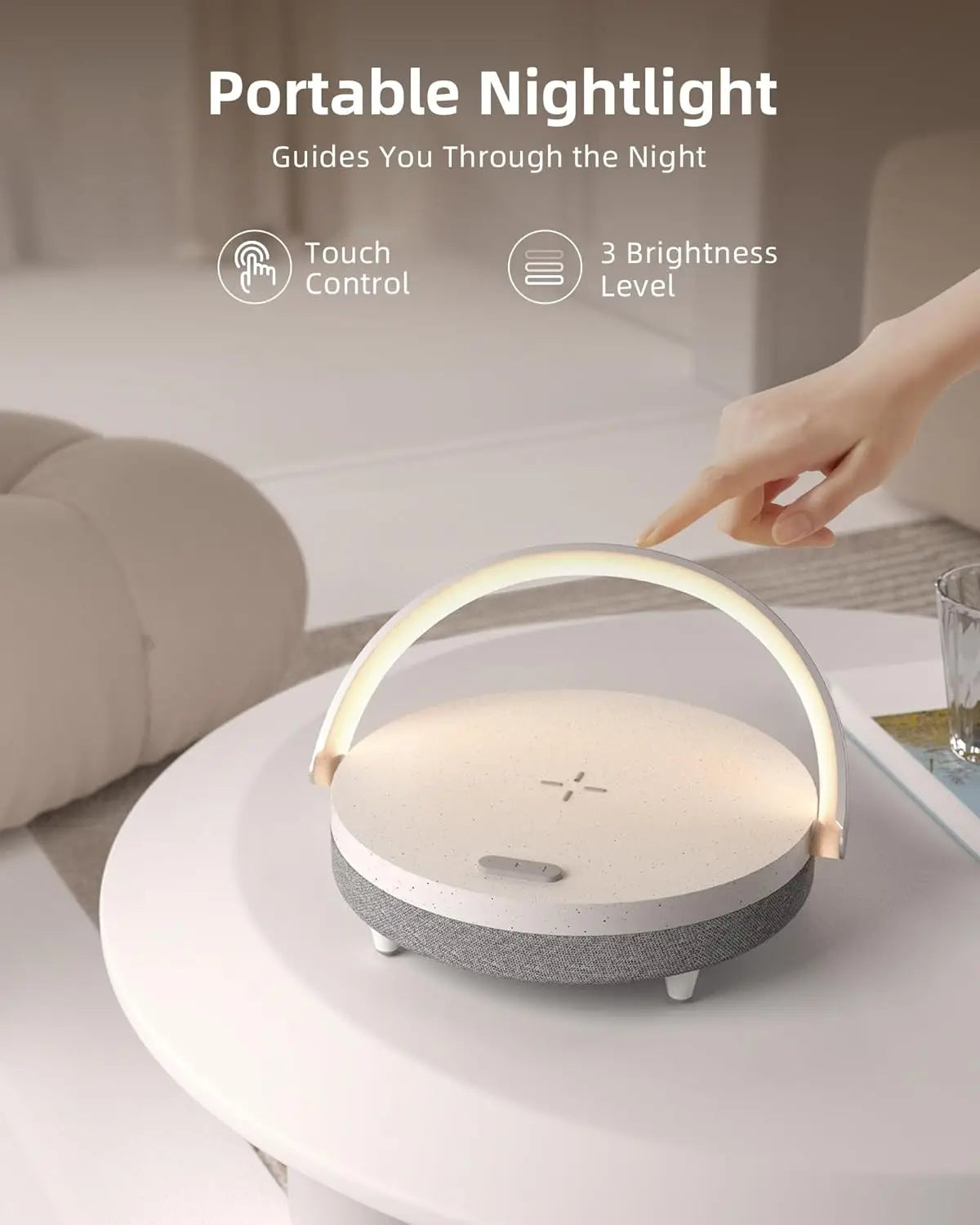 4-in-1 Portable Bluetooth Speaker with Wireless Charger, Dimmable Night Light, and Phone Holder - Perfect Gift for All