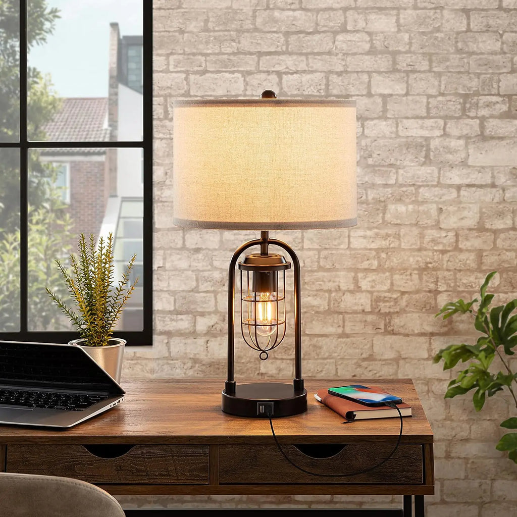 Set of 2 Modern Table Lamps with USB Ports & Night Light for Bedroom Living Room (Bulbs Included)