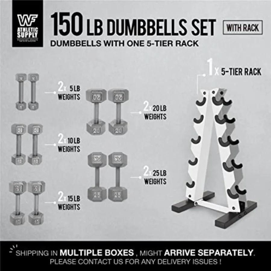 5-25 Lb Cast Iron Dumbbells Set with A Frame Storage Rack Solid Gray/Black Hexagon Free Weights for Weight Lifting Strength Tra