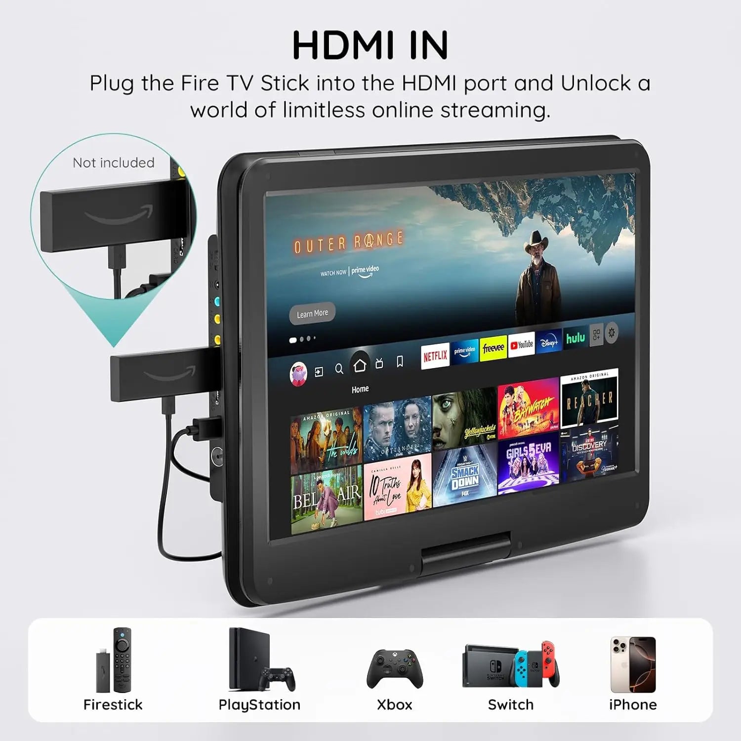 17.5' Portable TV/DVD Combo with 15.6' HD Swivel Screen, ATSC Tuner, Built-in Battery, HDMI/USB/Micro SD/AV Out, Multiple