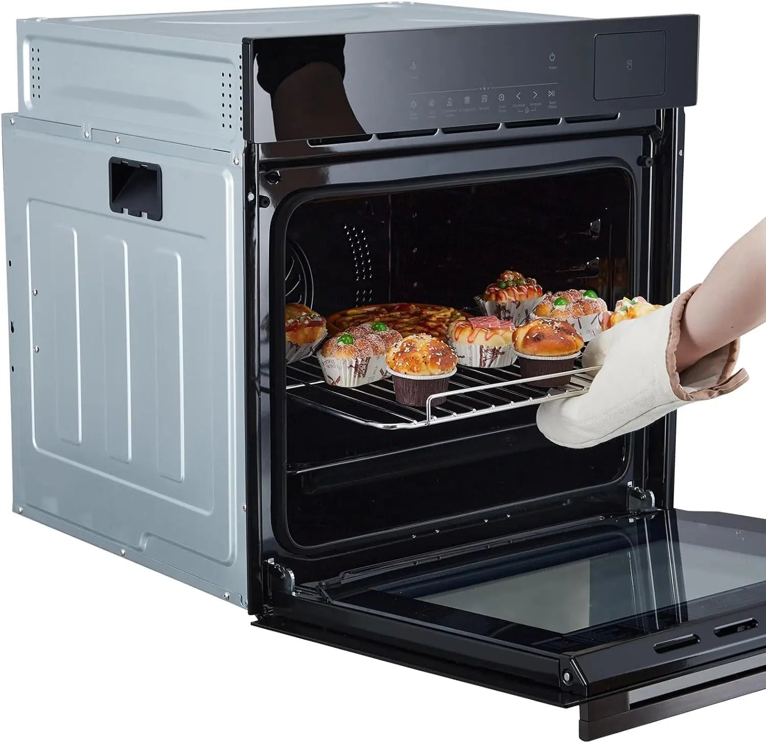 24" Electric Single Wall Oven, 8 Baking Modes, with Air Frying Function, 3000w, 3D Surround Heating with Timer, Touch Control