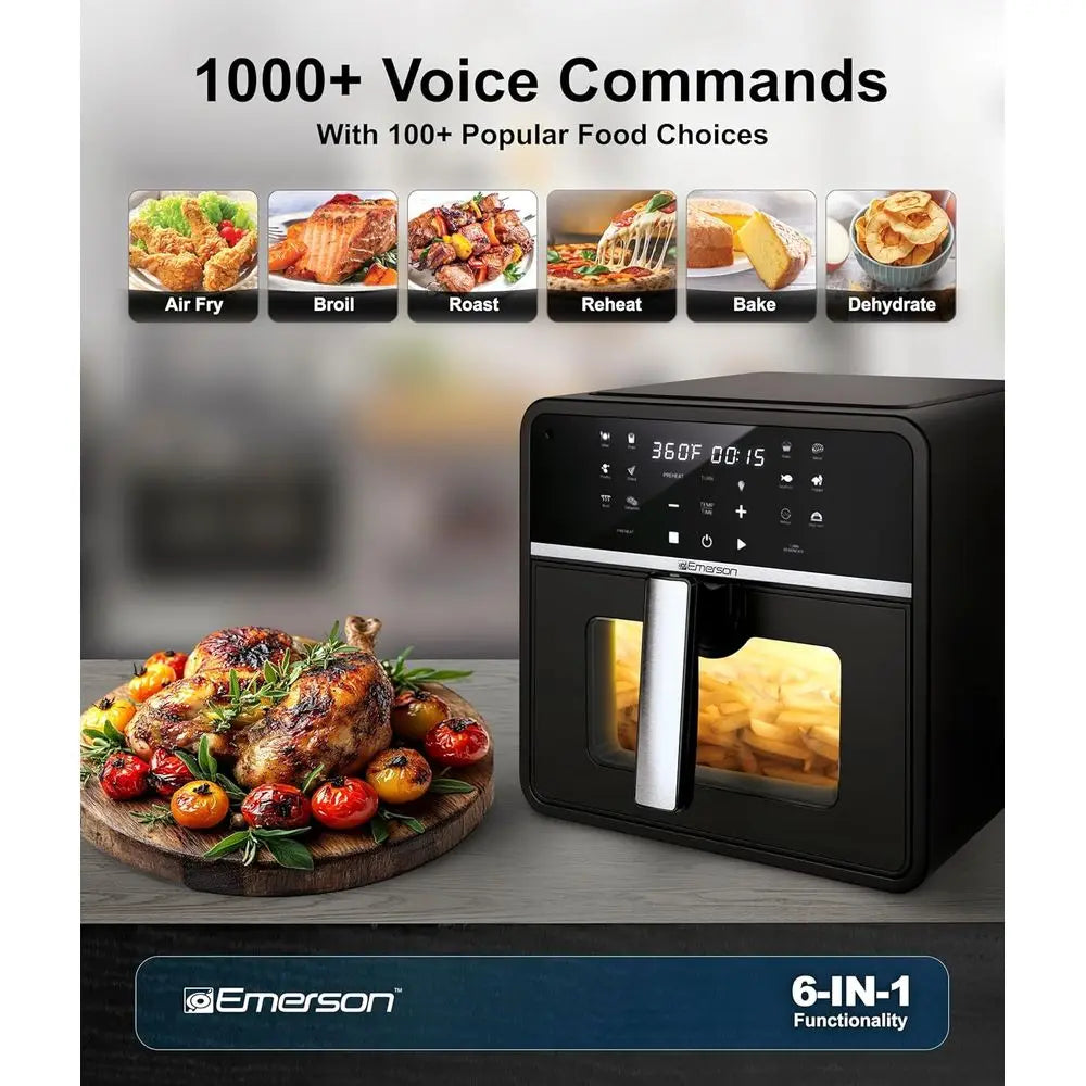 6-in-1 Voice Control Air Fryer Oven, 1000+ Commands, 100+ Foods, No App, No Setup, Nonstick Basket, 1700W