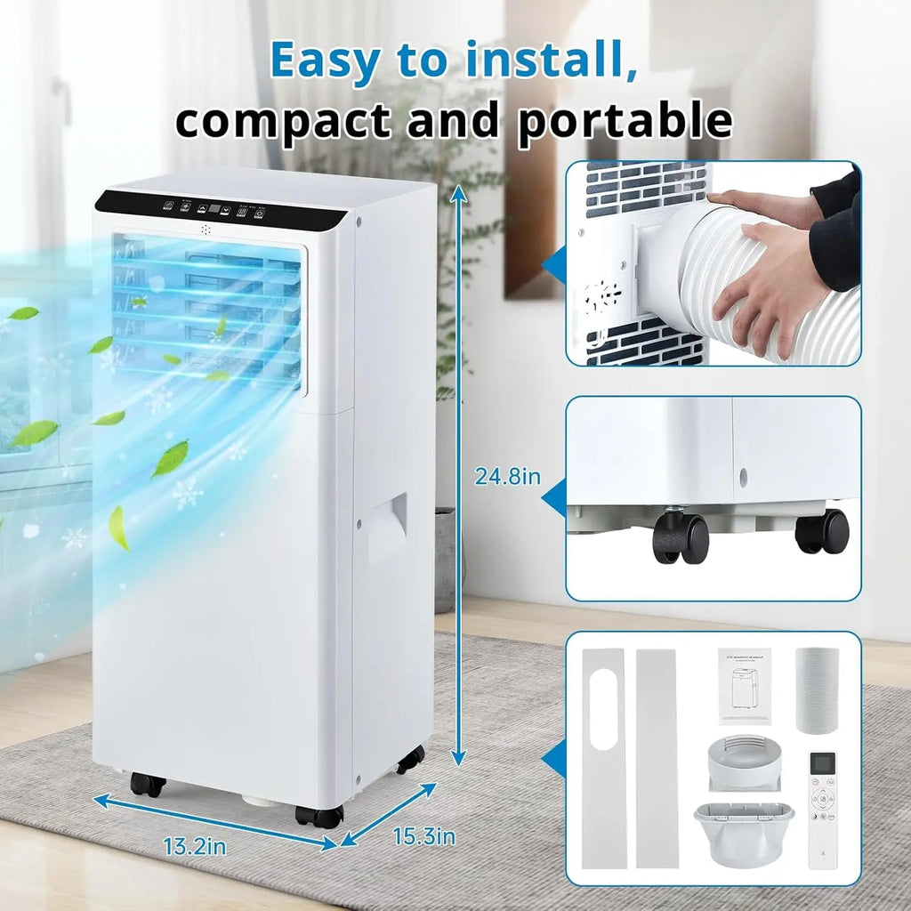 Efficient Cooling with Portable Air Conditioner 8000BTU - 24 Hour Timer, Quiet, Dehumidifier, Remote Control, Sleep Mode.