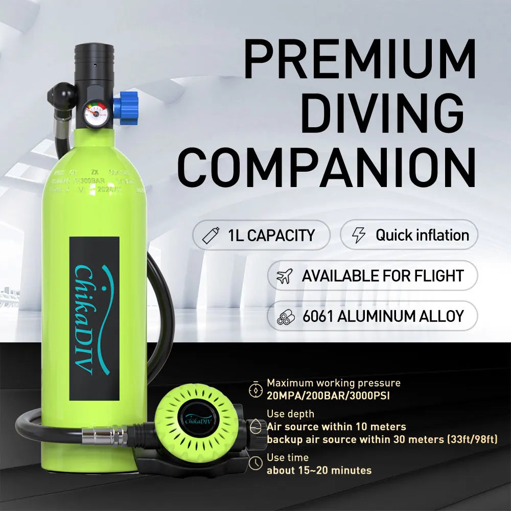 Portable Lung Tank Scuba Gear Set, Mini Diving Tank 1L Capacity with 3000 PSI