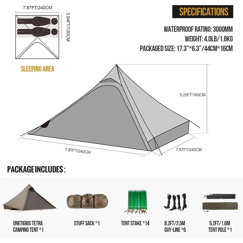 Ultralight 1-2 Person Waterproof 3-Season Tent for Camping, Hiking, Trekking, and Bushcraft
