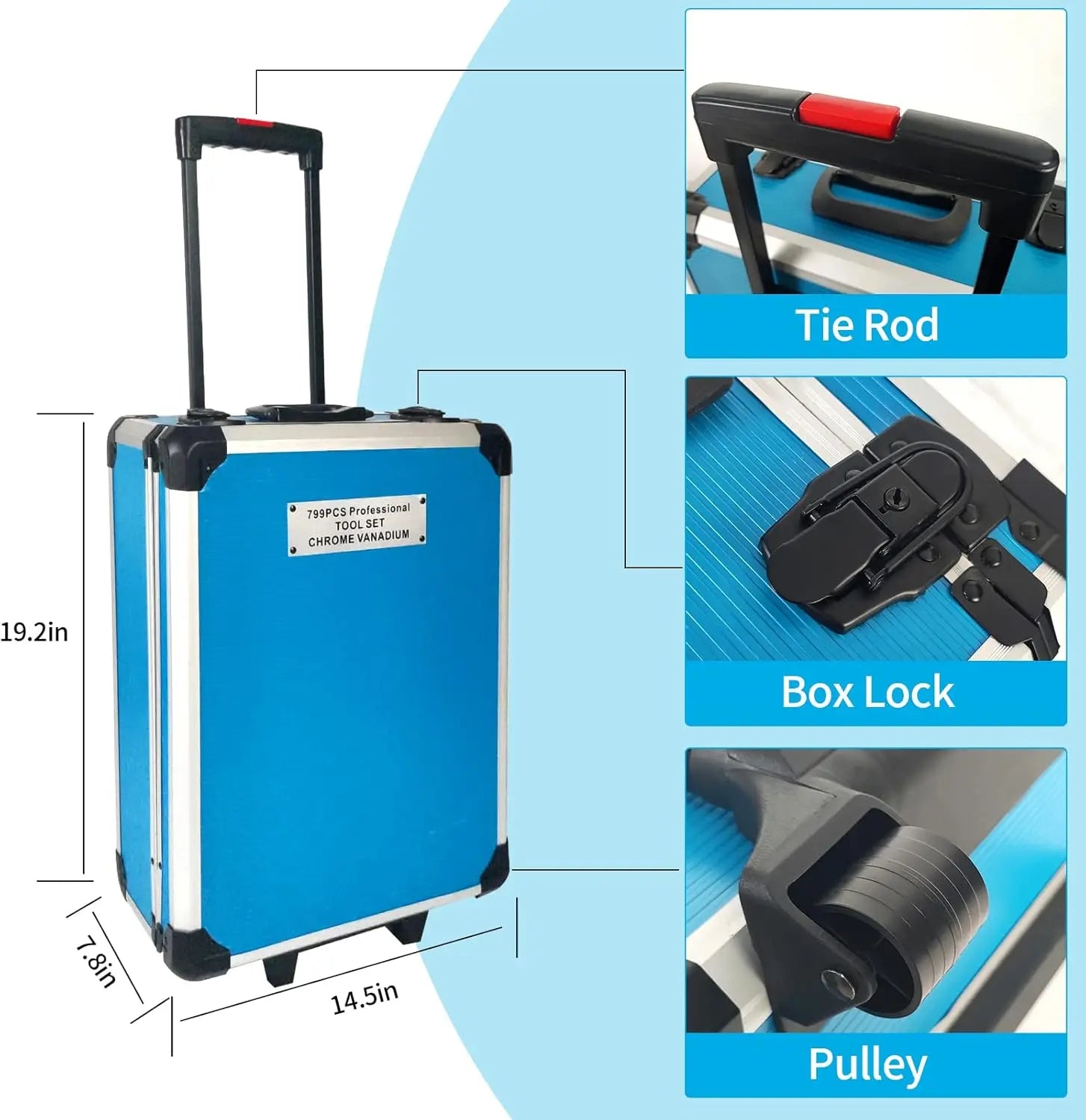 799pcs Aluminum Trolley Case Tool Set Silver House Repair Kit Set Household Hand Tool Set with Tool Belt