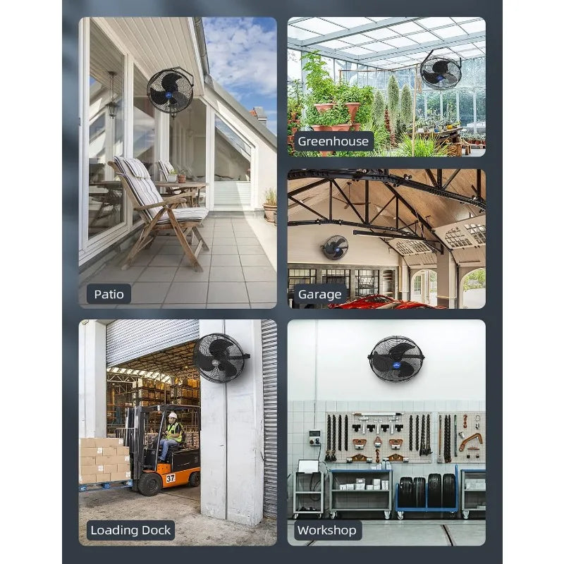 iLiving 18" Wall Mounted Fan- 6360 CFM,3-Speed,Weatherproof Outdoor Fan for Garage,Patio,Workshop,Greenhouse,Mist Kit Compatible