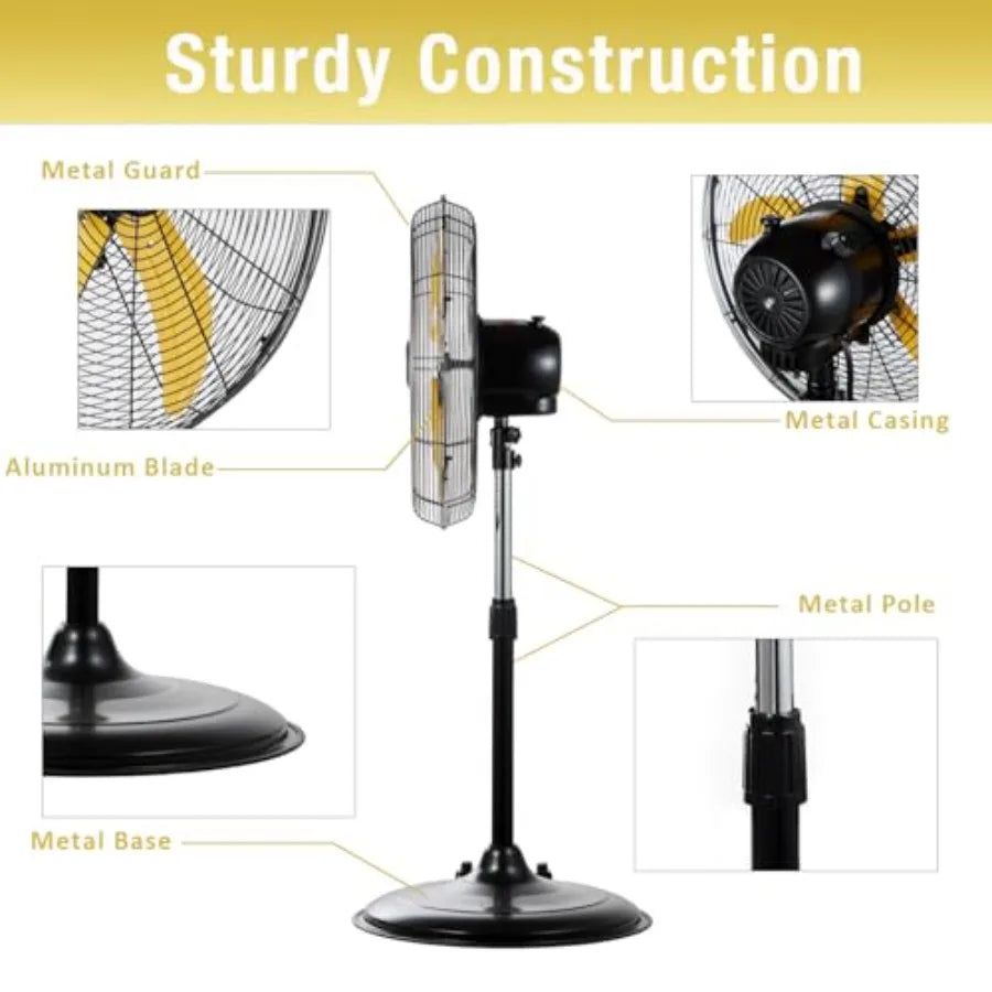 5000 CFM 20 inch High Velocity Pedestal Oscillating Fan with Powerful 1/5 Motor 9ft Power Cord Full Oscillation Durable Metal B