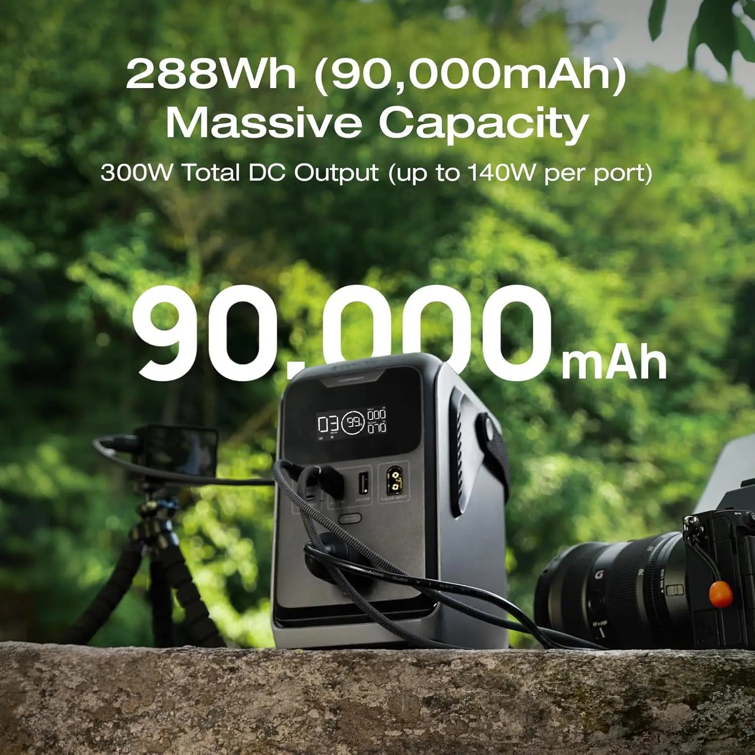 288Wh Portable Power Station, 300W DC Output, Compact Solar Generator for Camping, Travel, Emergency