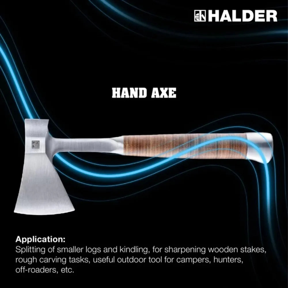 Hand Axe, Forged All-Metal Hatchet with Leather Handle & Belt Bag – Sharp Heat-Treated Steel Blade, Includes Leather Shea