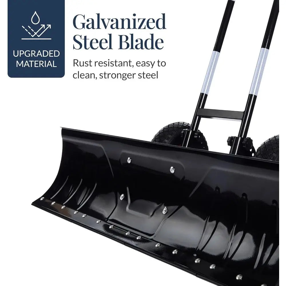 Galvanized Blade Heavy-Duty 2-Wheel Pusher Hand Plow or Removal with Wheels, Adjustable Handle, Blade Angle - Black