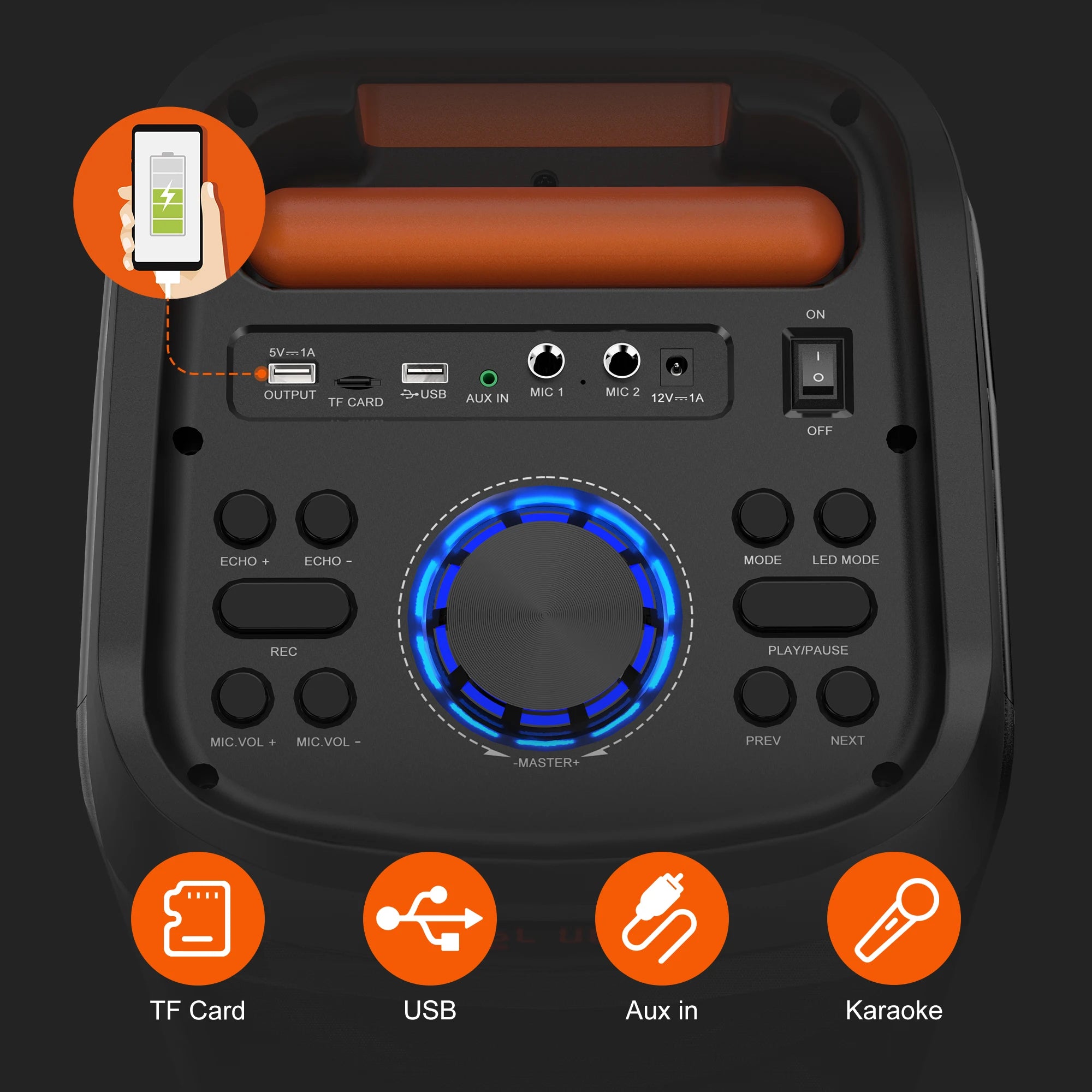 T9Karaoke Machine with 2 Wireless Microphones,Portable Bluetooth Speaker for Adults & Kids,Big Party PA System with Disco Lights