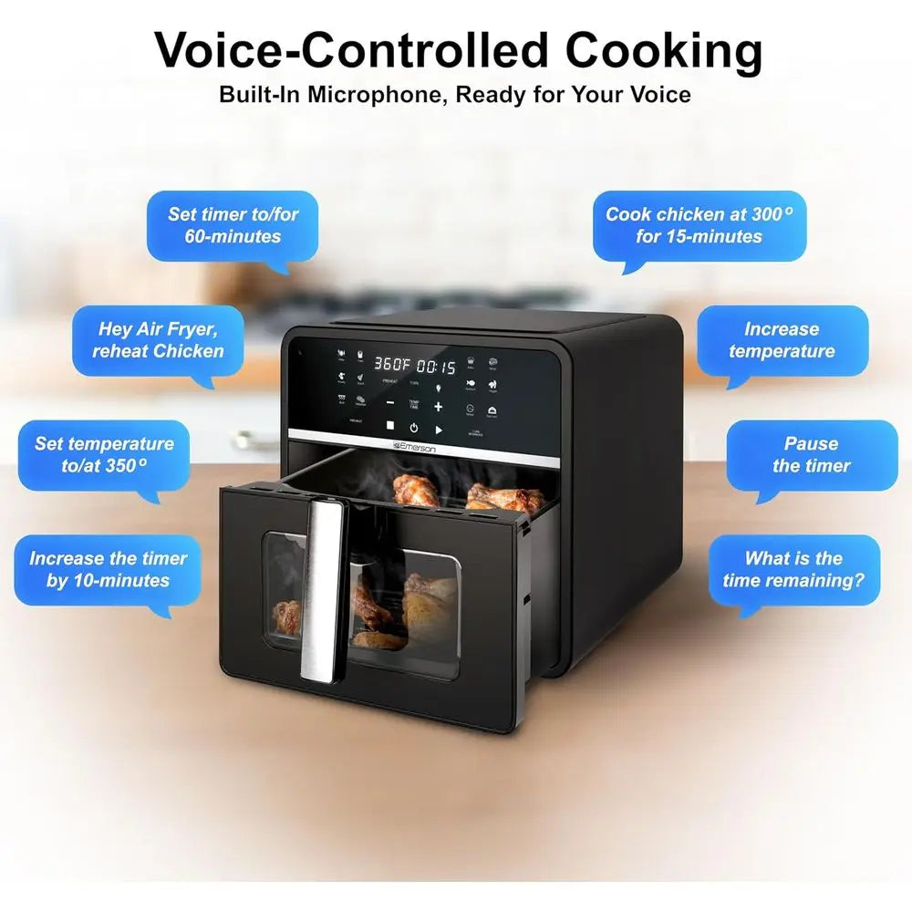 6-in-1 Voice Control Air Fryer Oven, 1000+ Commands, 100+ Foods, No App, No Setup, Nonstick Basket, 1700W