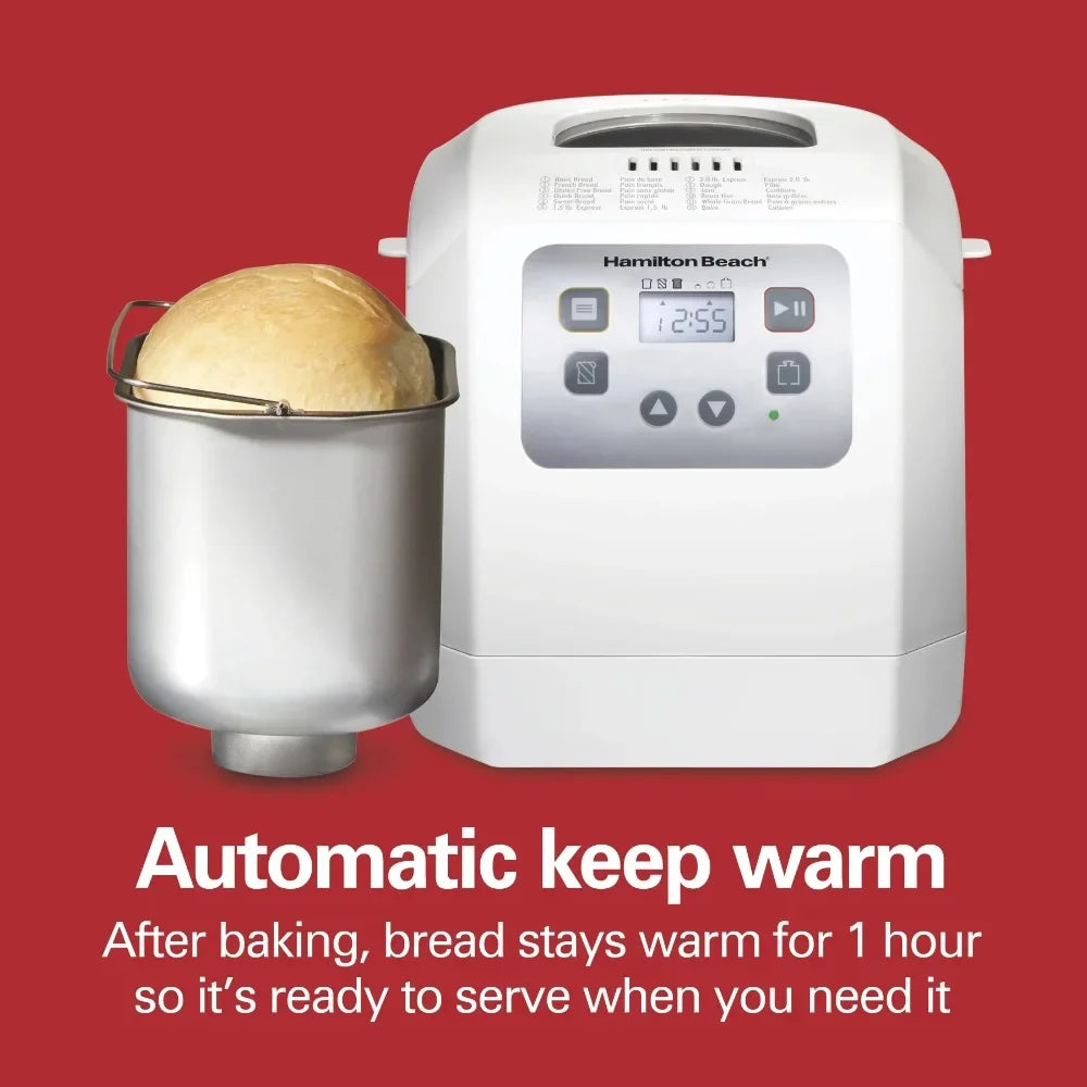 Bread Maker Machine, Digital, Programmable, 12 Settings Plus Gluten Free, 2 lb Capacity, White