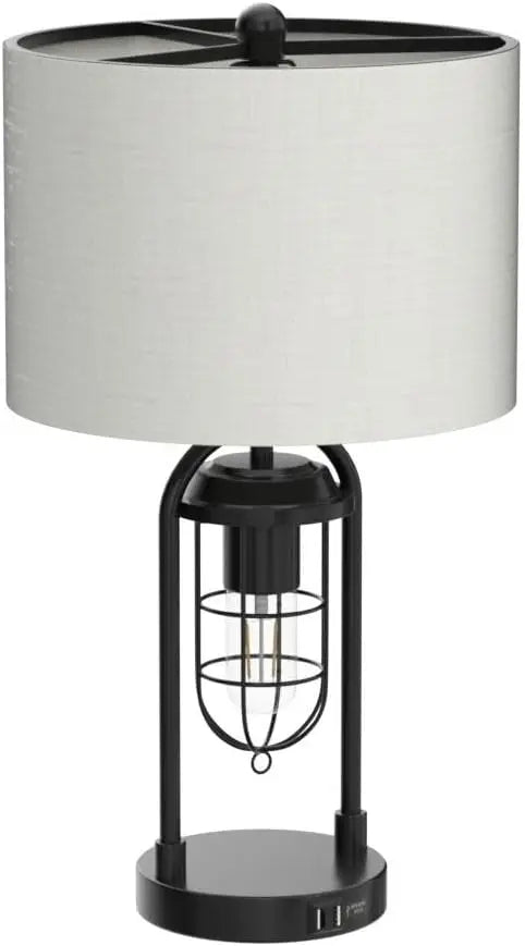 Modern Industrial Nightstand Lamp Set of 2 with USB Ports and Night Light, Includes LED Bulbs