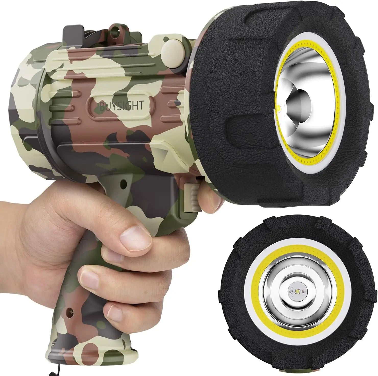 Rechargeable 1000000 Lumen Spotlight Flashlight, IP67 Waterproof COB Handheld Camping Lantern with Red Filter - Camouflage Gray