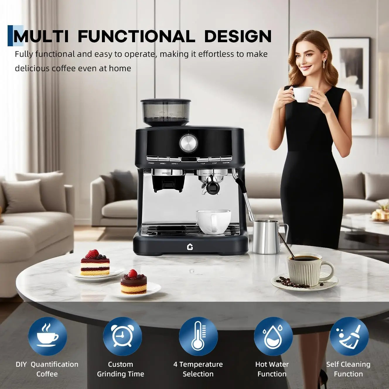 20B Machine, Stainless Steel Expresso Coffee Maker with 1.5L Removable Water Tank, Professional for Latte/Cappuccino