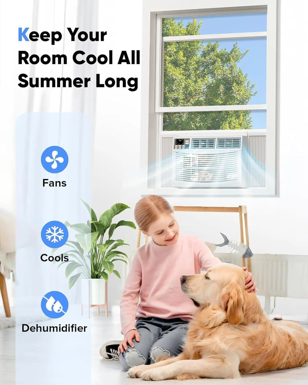 8000 BTU 3-in-1 AC Unit Window Air Conditioner with WiFi Ultra Quiet Remote Energy Efficient Cooling for Rooms up to 350 Sq. Ft.
