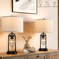 Modern Industrial Nightstand Lamp Set of 2 with USB Ports and Night Light, Includes LED Bulbs