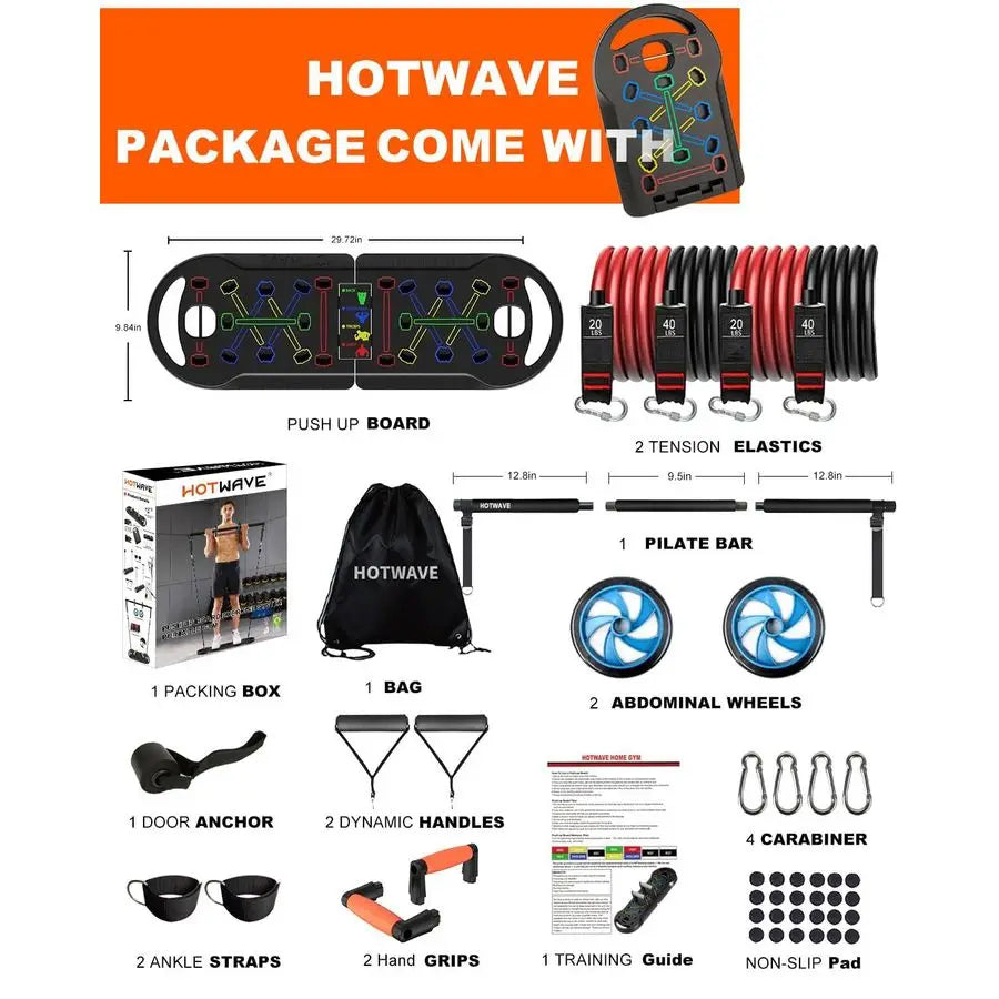 Portable Exercise Equipment with 16 Gym Accessories,20 in 1 Push Up Board Fitness,Resistance Bands with Ab Roller Wheel,at Home