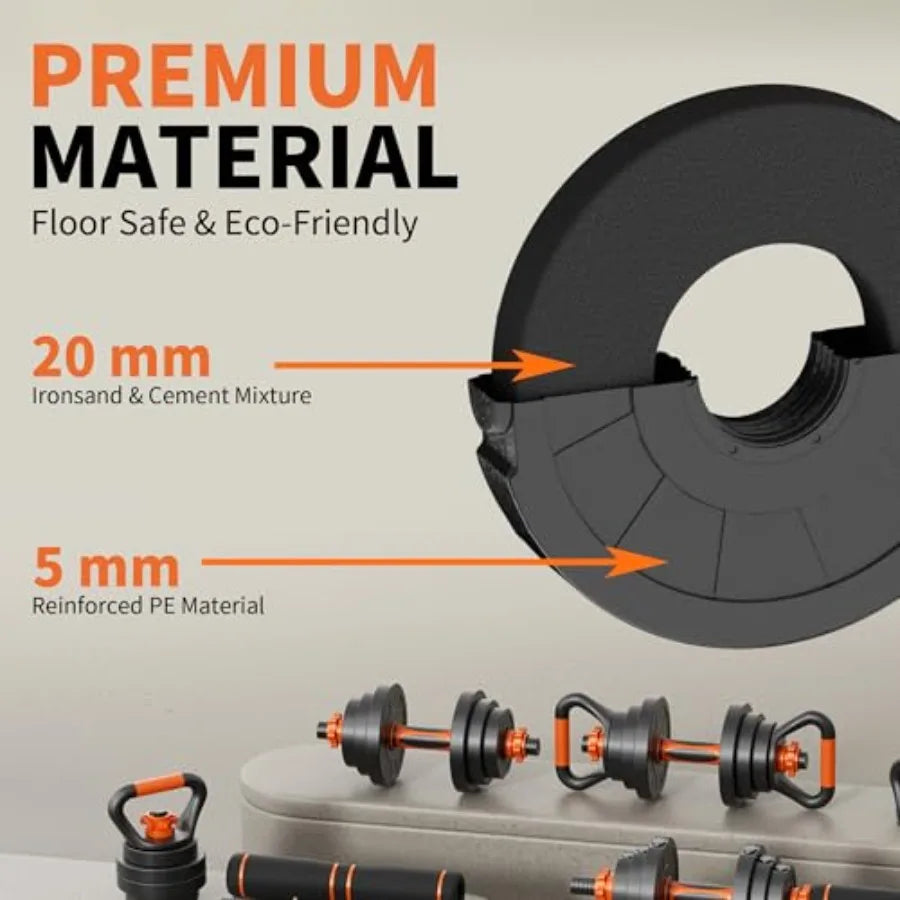 4-in-1 Adjustable Dumbbell Set 60LBS/70LBS/90LBS Free Weights Set with Connector Used as Barbell Kettlebells Push-Up Stand Weig