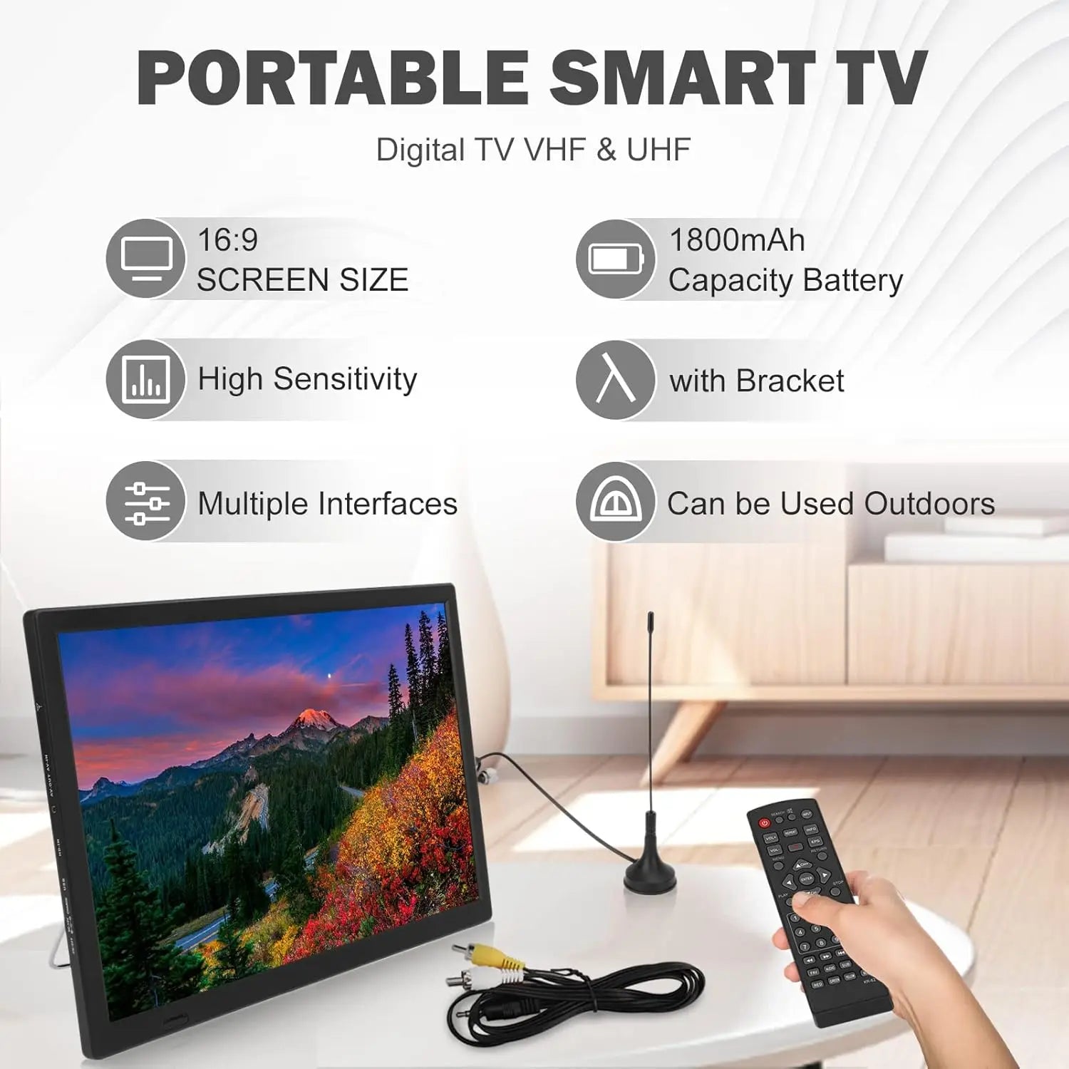 16 Inch Portable LED TV, 1080P Digital TV ATSC High Sensitivity Widescreen Television, , USB, Digital Tuner, AV in/Out