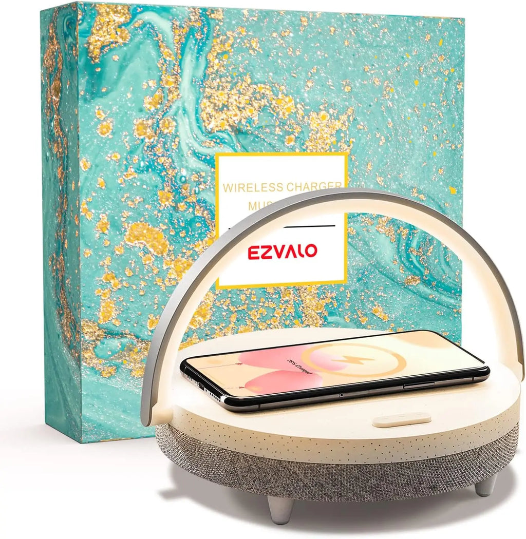 4-in-1 Portable Bluetooth Speaker with Wireless Charger, Dimmable Night Light, and Phone Holder - Perfect Gift for All