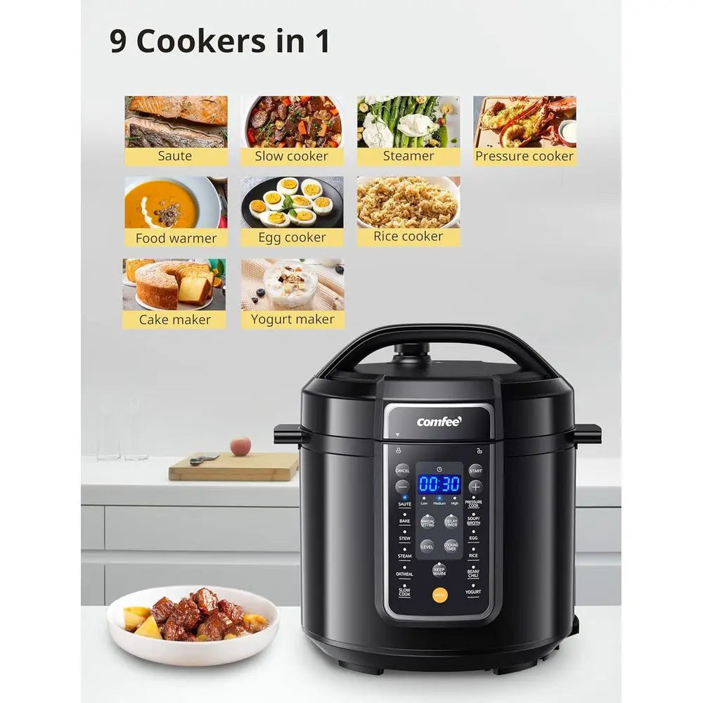 9-in-1 Electric Multi Cooker, 14 Presets, Olla de Presion, Non-Stick Pot, Yogurt Maker, Rice Cooker, Slow Cooker, Sauté, Steamer