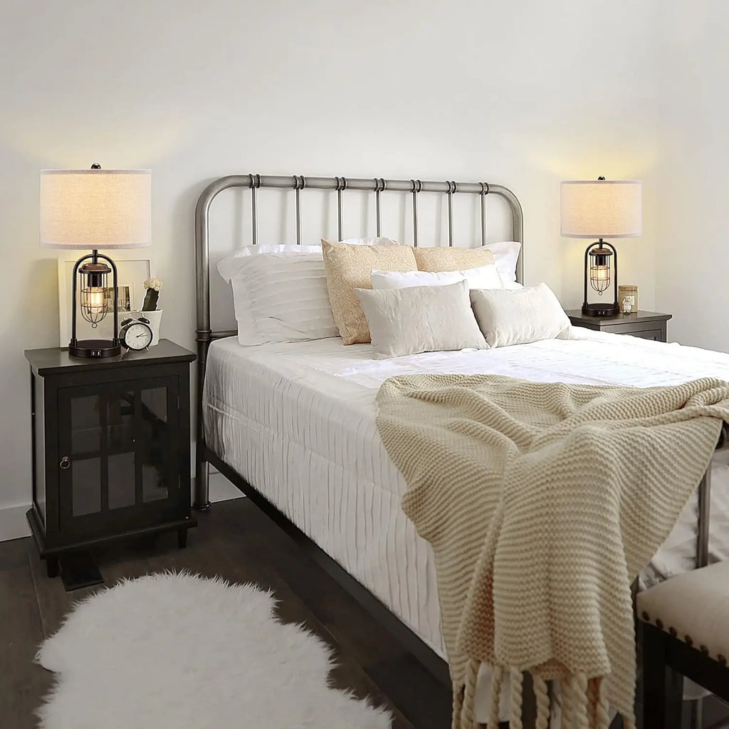 Set of 2 Modern Table Lamps with USB Ports & Night Light for Bedroom Living Room (Bulbs Included)
