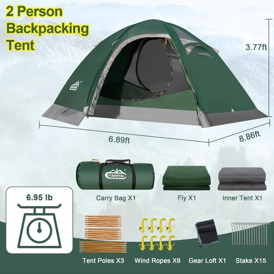 2 Person Backpacking Tent Waterproof 4 Season Tent Windproof Cold Weather Winter Tent for Camping Hiking Hunting Cycling