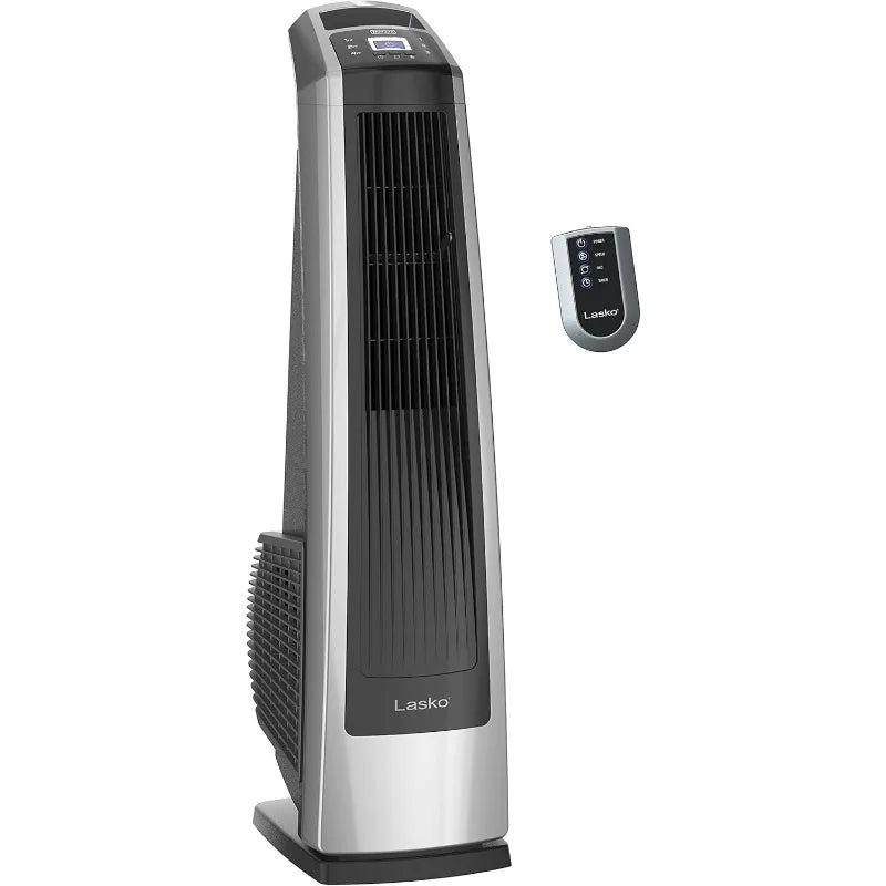 Lasko High Velocity Oscillating Tower Fan with Remote Control, Timer, 3 Powerful Speeds, 35" Silver/Black, U35115