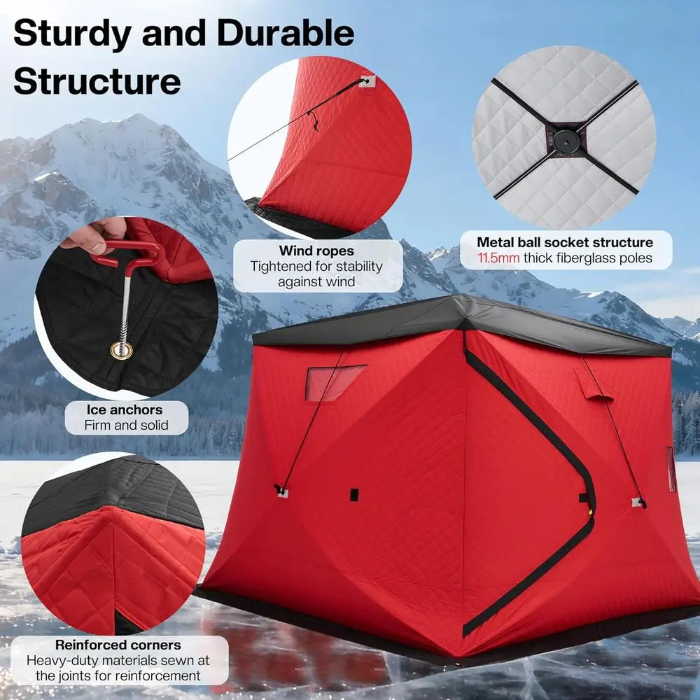 4-5 Person Insulated Ice Fishing Tent with 3-Layer Fabric, Waterproof Cover, Vent, Anchors, Ropes, and Carry Bag