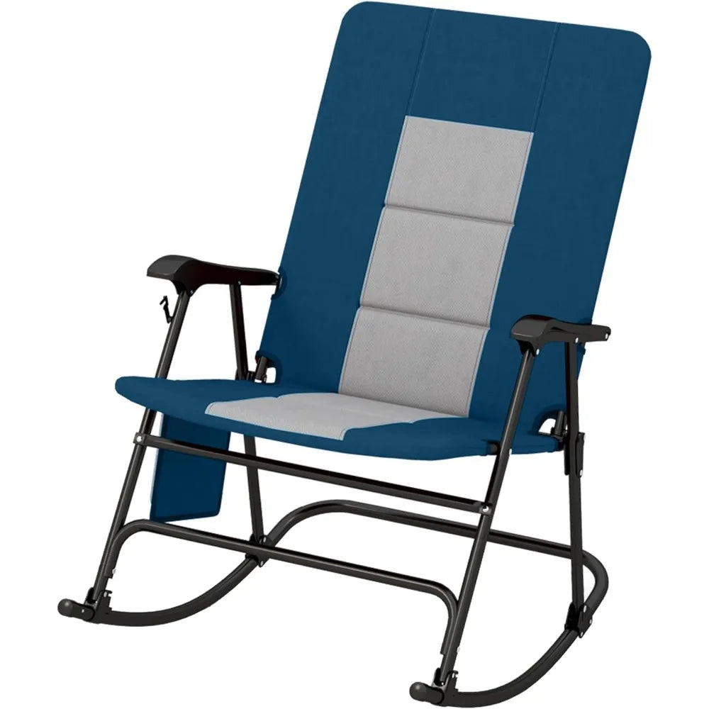 folding rocking chair, foldable camping rocking chair with padded seat high back & armrest, support 350 lbs, portable for indoo