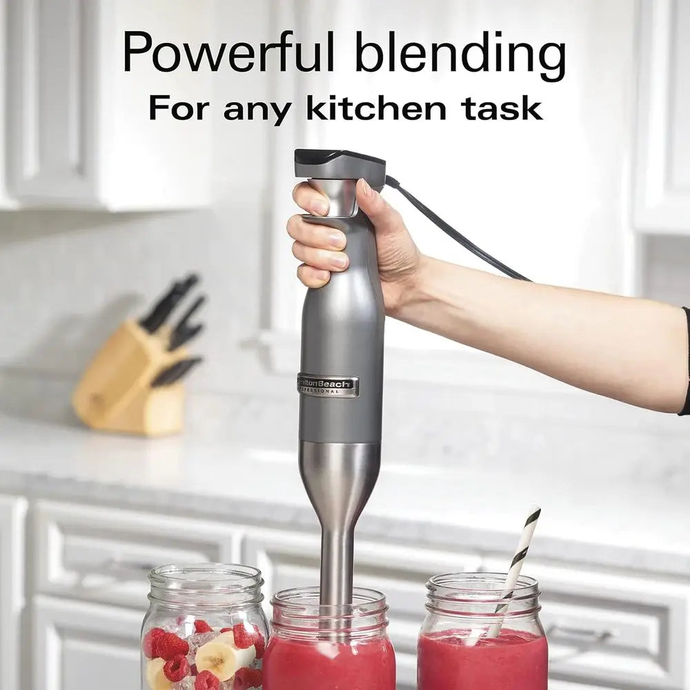 Electric Hand Immersion Blender, Variable Speed, 300 Watts, Stainless Steel Whisk and Blade, Silver