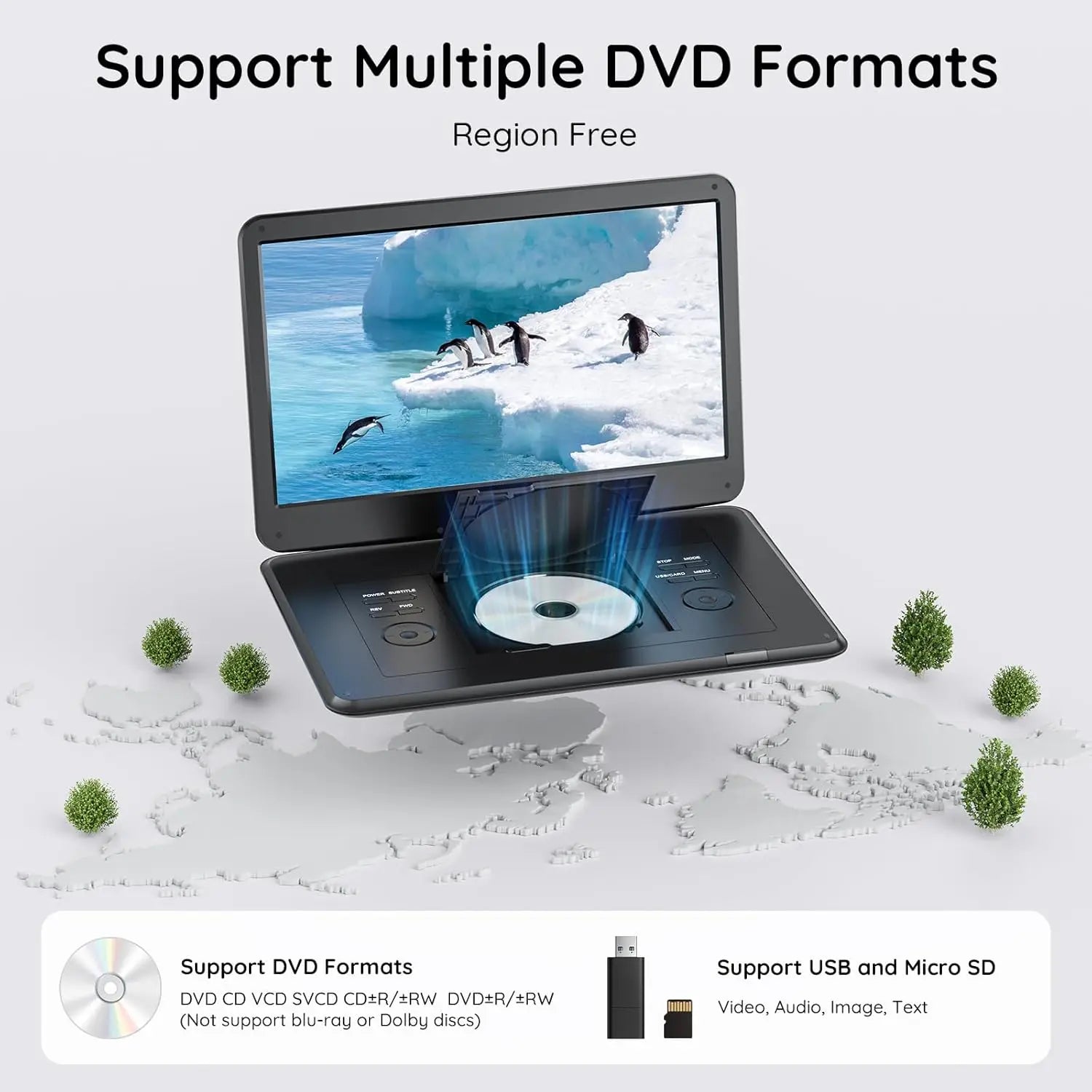 17.5' Portable TV/DVD Combo with 15.6' HD Swivel Screen, ATSC Tuner, Built-in Battery, HDMI/USB/Micro SD/AV Out, Multiple