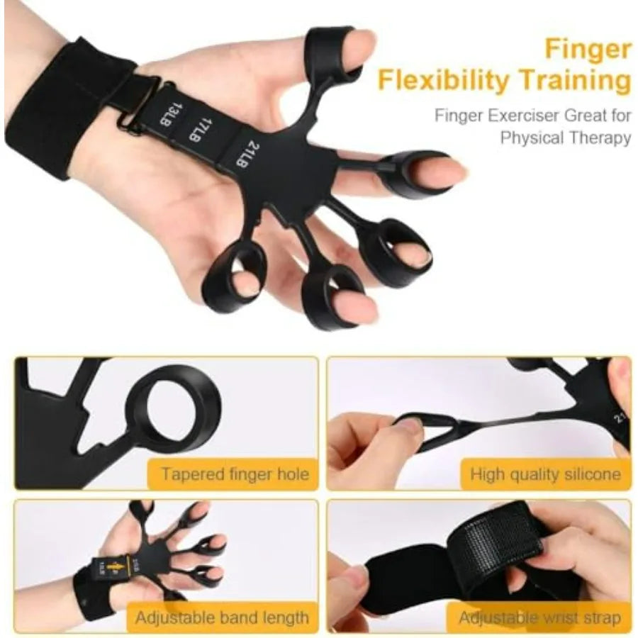 Grip Strength Trainer Finger Strengthener-Hand Strengthener 6 Resistant Level Exerciser-Adjustable Hand for Therapy, Relieve Pai